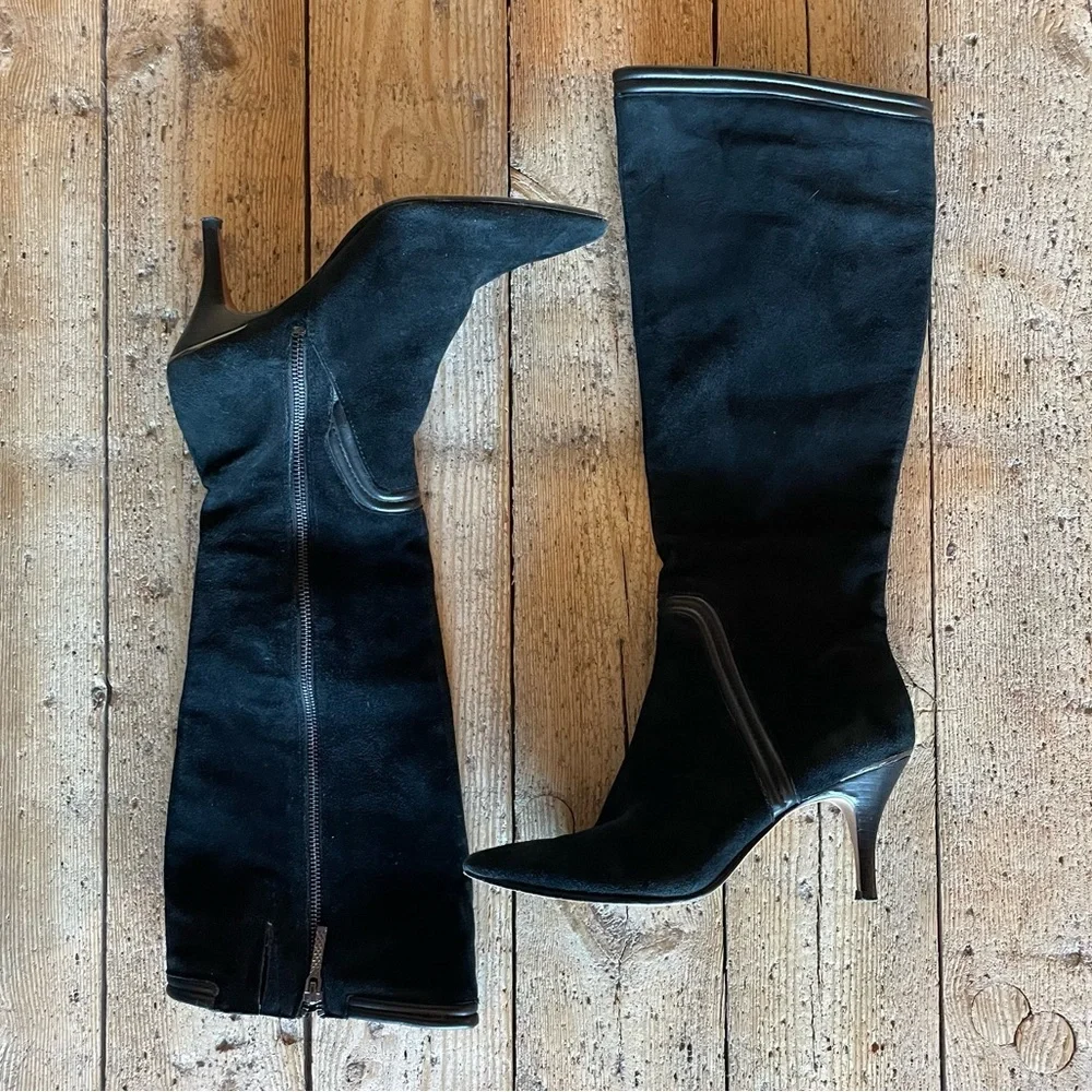 Donald J Pliner Black Suede Knee High Boots Size 8 - Picture 1 of 7